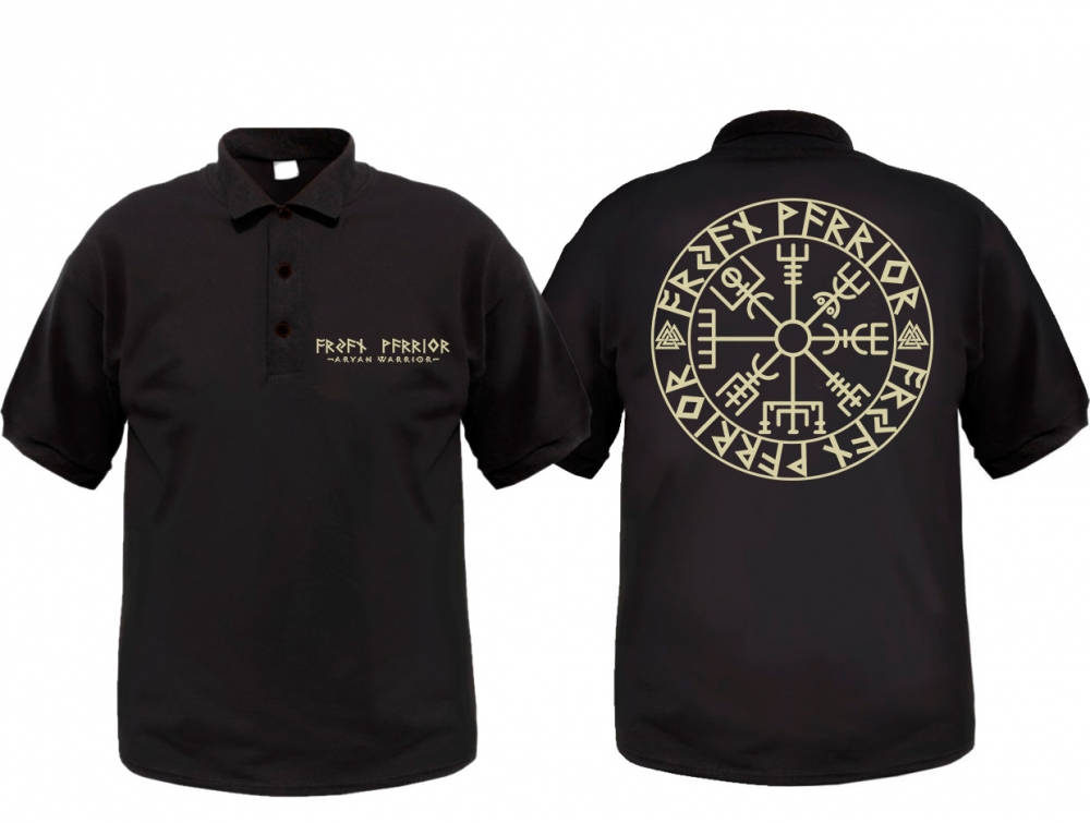 Polo-Shirt - AW - Vegvisir Runenschrift - schwarz/beige