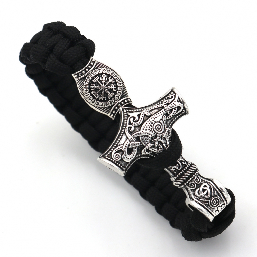 Armband - Paracord mit Thors Hammer und Wikinger Kompass