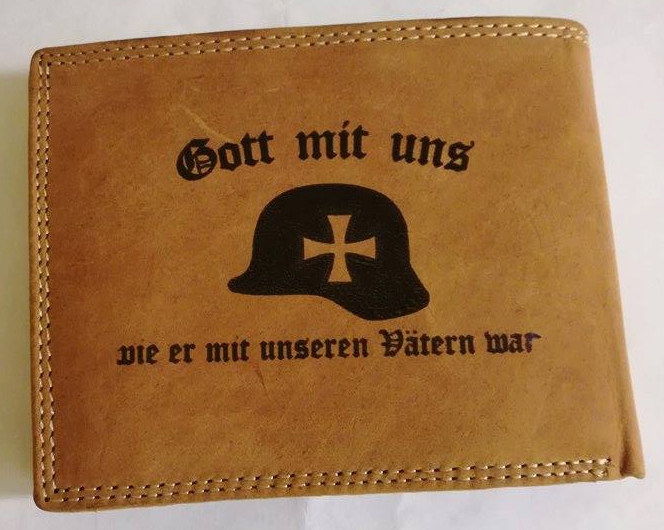 Leder Geldbeutel - Stahlhelm - Gott mit uns