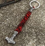 Schlüsselanhänger - Thors Hammer - Paracord - 15cm - rot/schwarz - silber